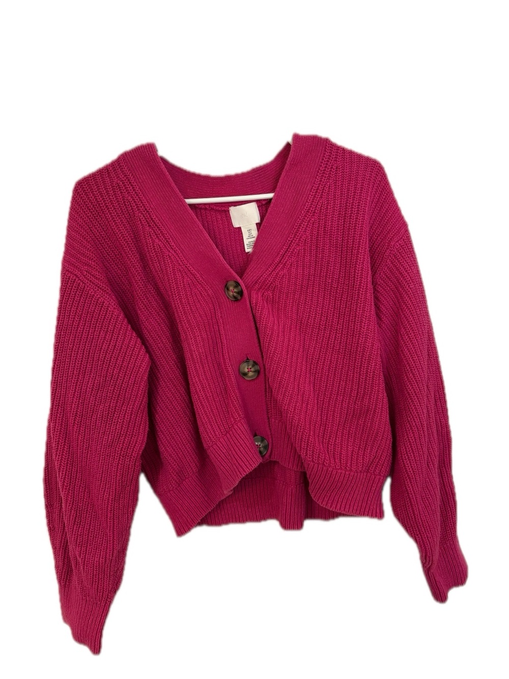 H&M Women's V-Neck Button-Front Sweater Cardigan Magenta